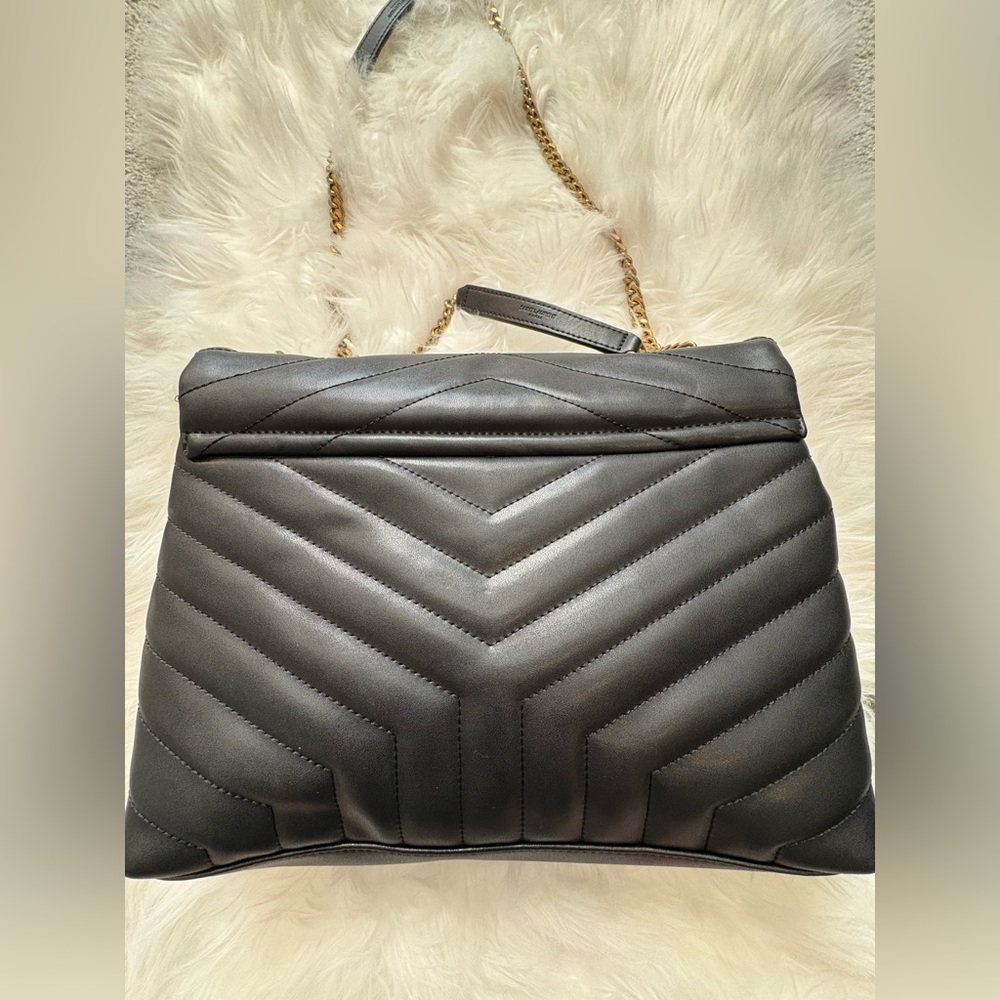 Large Yves Saint Laurent Black and Gold Quilted Shoulder Bag large - Picture 9 of 16